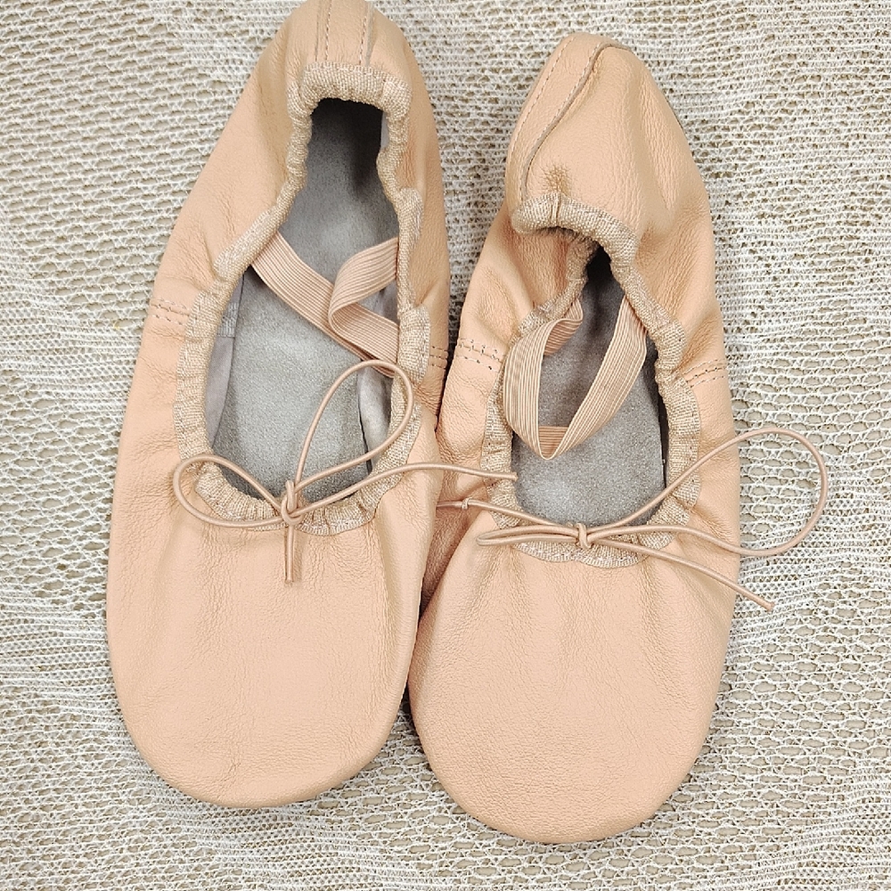 Peach/Pink Leather Kids Ballet Shoes Size 9AD